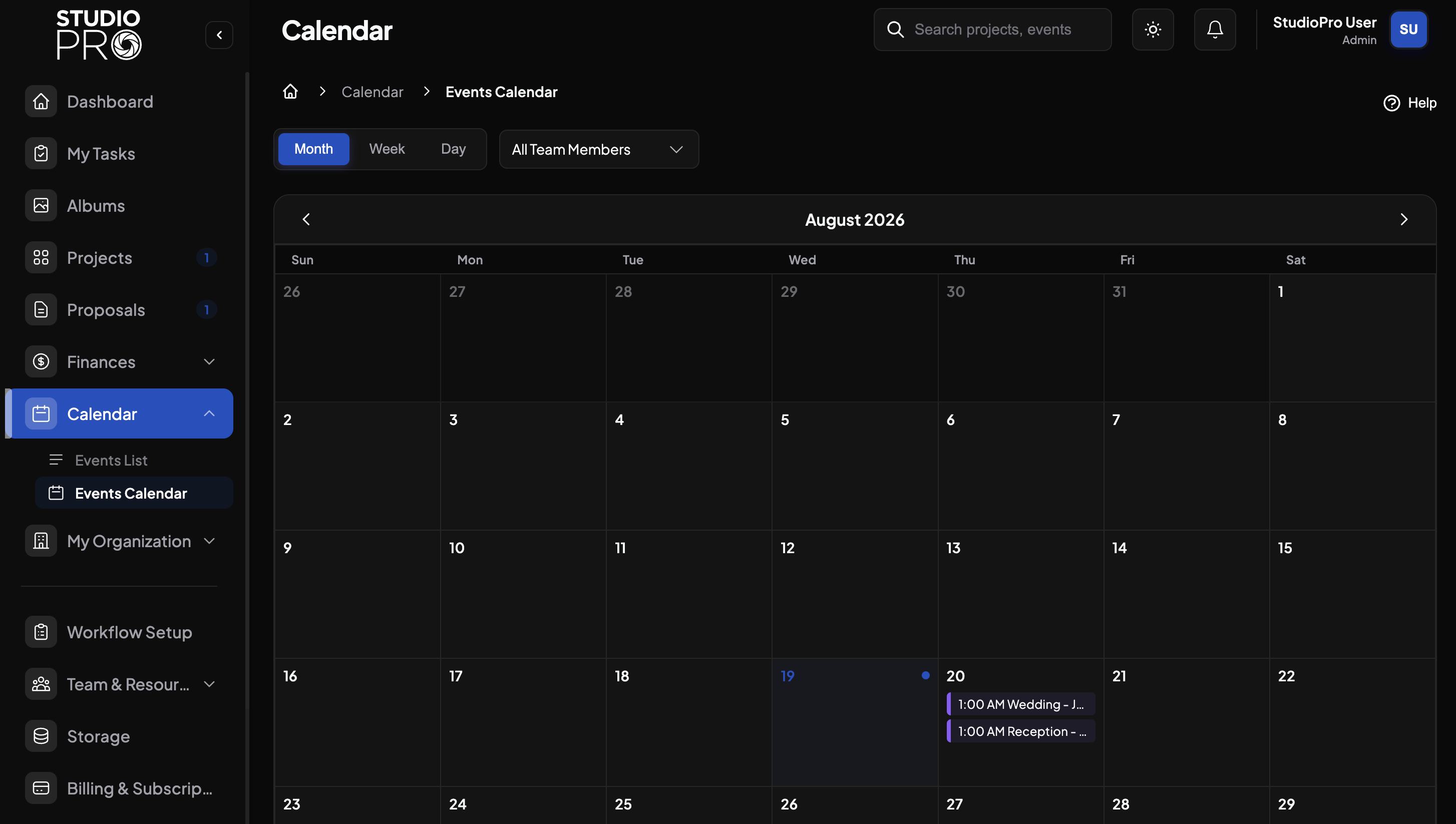 StudioPro dashboard